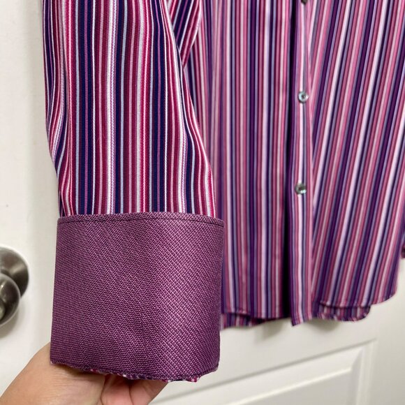 Bugatchi Mens Striped Button-Up Shirt‎ In Shaped Fit Purple/Red XL - Picture 10 of 11